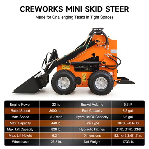 orange mini skid steer|creworks mini skid steer specs.